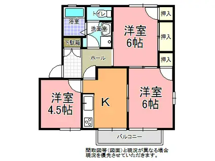 グランドメゾン・のだはらブーゲンビリア(3DK/1階)の間取り写真