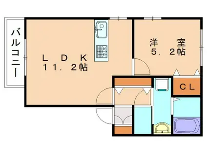 ボヌールアンドゥロワ D(1LDK/1階)の間取り写真