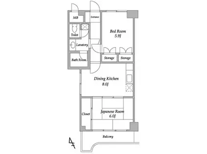 ベルエア調布(2DK/6階)の間取り写真