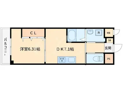 ウィンビュ三ツ沢(1DK/1階)の間取り写真