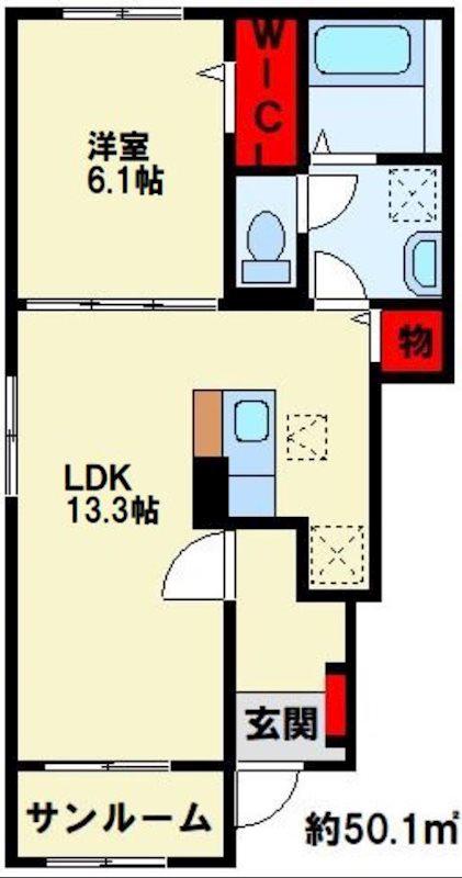 アルシオーネ B(1LDK/1階)の間取り写真