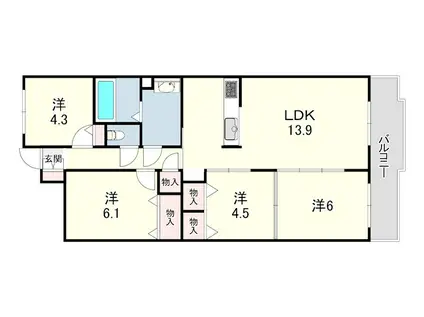 カルム伊丹緑が丘(4LDK/4階)の間取り写真