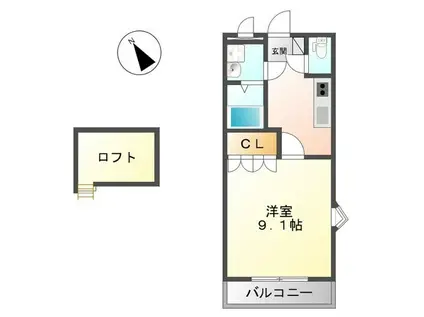 グロリアスガーデン(1K/2階)の間取り写真