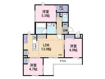 セノーテ南台(3LDK/1階)の間取り写真