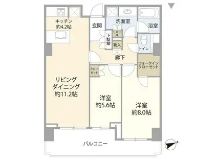 プラウドタワー芝浦(2LDK/16階)の間取り写真