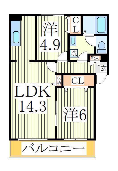 アルファコート流山(2LDK/3階)の間取り写真