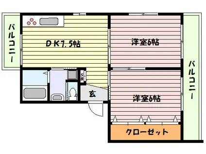 レジデンス御影(2DK/4階)の間取り写真