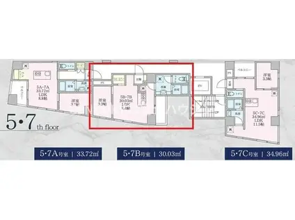 FJナインフロアビル(1LDK/7階)の間取り写真