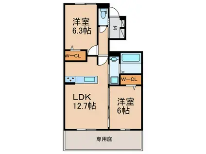 フェリシア(2LDK/1階)の間取り写真