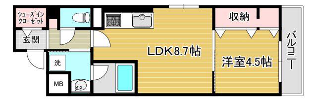 グランブルー高槻(1LDK/4階)の間取り写真