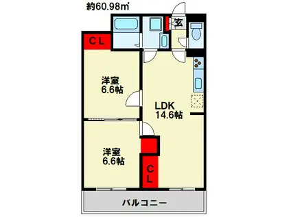 霧ヶ丘コーポラス(2LDK/2階)の間取り写真