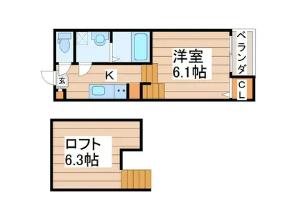 ハーモニーテラス東仙台VI(1K/2階)の間取り写真