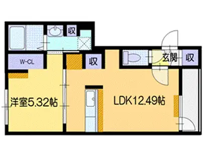 ネコフィーノ旭町I(1LDK/2階)の間取り写真