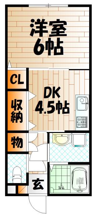 プランドール下富野(1DK/1階)の間取り写真