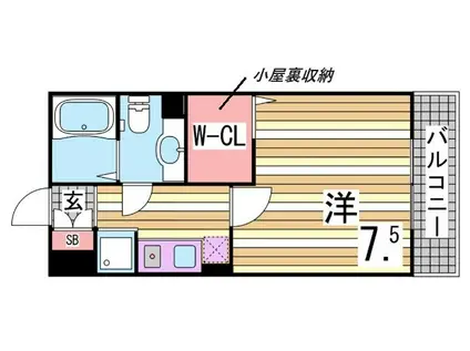 フレエール谷上(1K/2階)の間取り写真