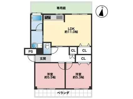 東和ハイツ(2LDK/1階)の間取り写真