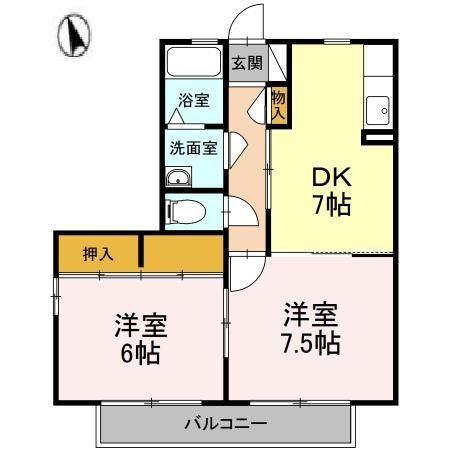 クローバーハウスA(2DK/2階)の間取り写真