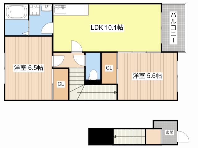 アンソレイエ(2LDK/2階)の間取り写真
