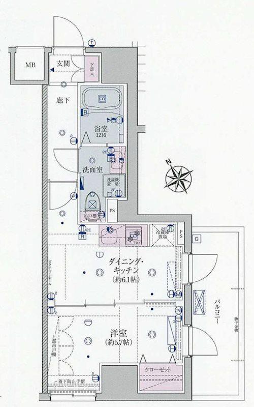 リヴシティ横濱新川町弐番館(1DK/2階)の間取り写真