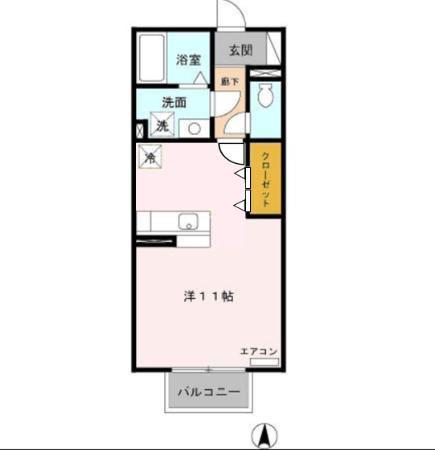 モナリエ竹成 A棟(ワンルーム/2階)の間取り写真
