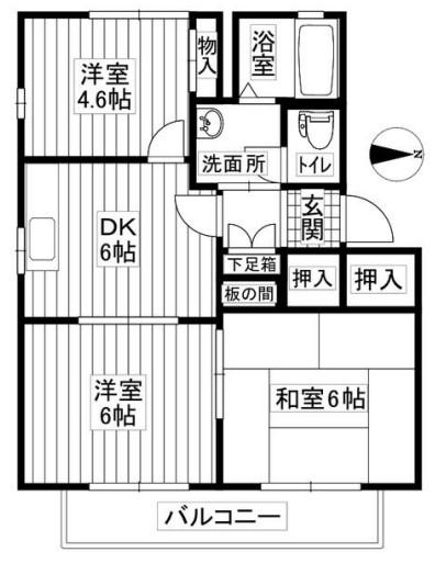 パークアヴェニューB棟(3DK/2階)の間取り写真