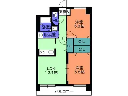 フェリシア鐙(2LDK/7階)の間取り写真