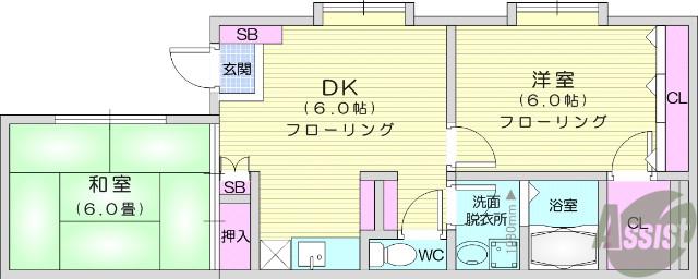 パレットルーム松が丘(2DK/2階)の間取り写真