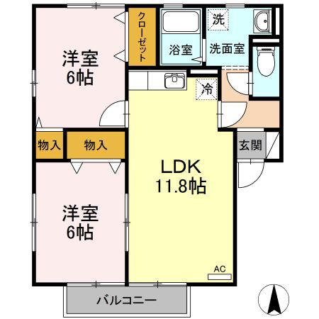 インペリアルヴィラ A棟(2LDK/2階)の間取り写真