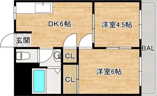 スカイメゾン (2DK/4階)の間取り写真