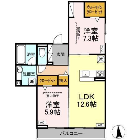 ラパーチェ(2LDK/2階)の間取り写真