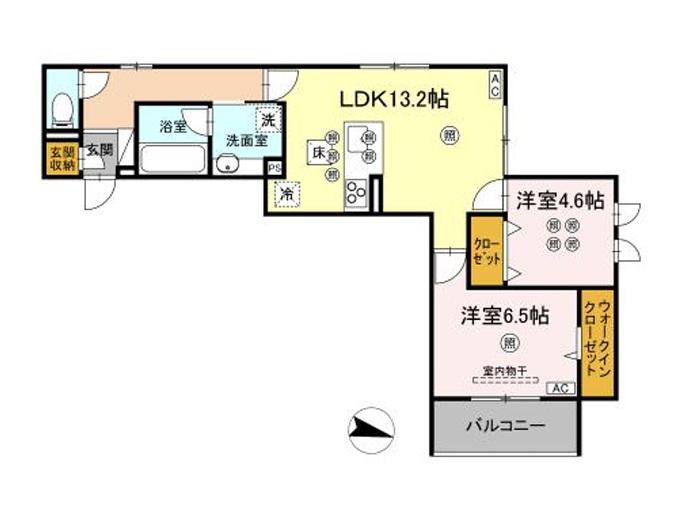 ジャンティリッツ西条(2LDK/1階)の間取り写真