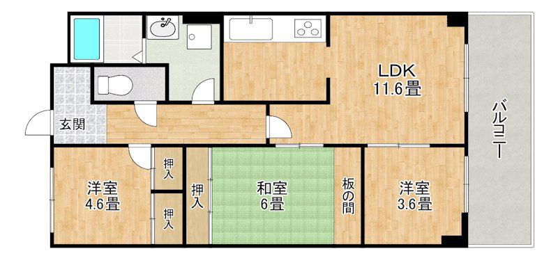 リアンジェ泉大津(3LDK/5階)の間取り写真