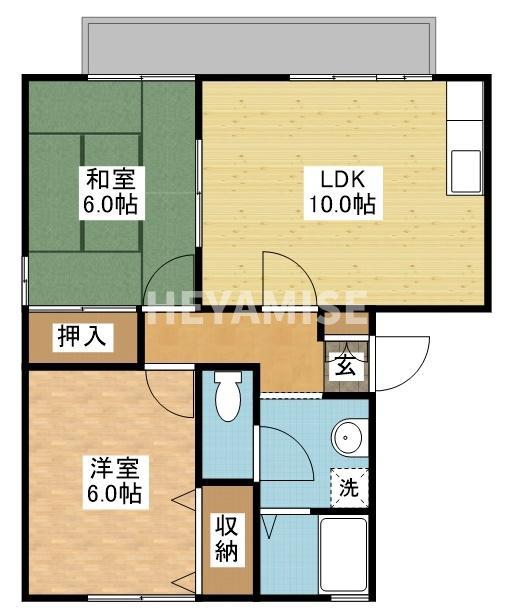 ハイカムールふじやまA(2LDK/2階)の間取り写真