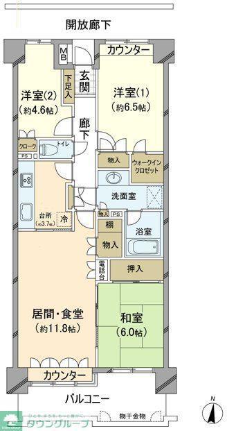 溝の口北パーク・ホームズ(3LDK/4階)の間取り写真
