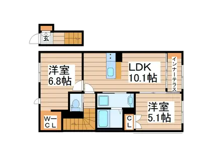 TEORIA 茂庭(2LDK/2階)の間取り写真