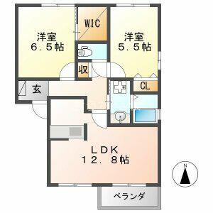 シャルムコート A(2LDK/2階)の間取り写真