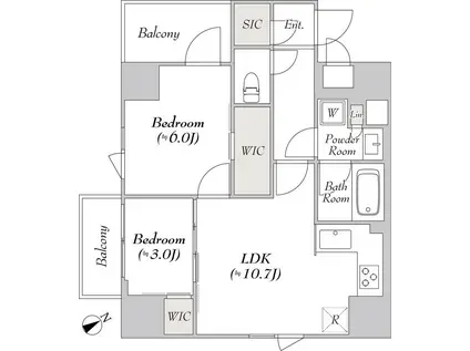 ルミーク三軒茶屋(2LDK/7階)の間取り写真