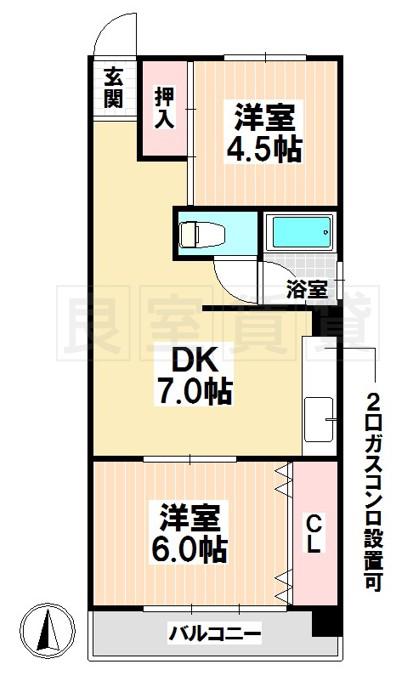 ツインズ新瑞橋A棟(2DK/2階)の間取り写真