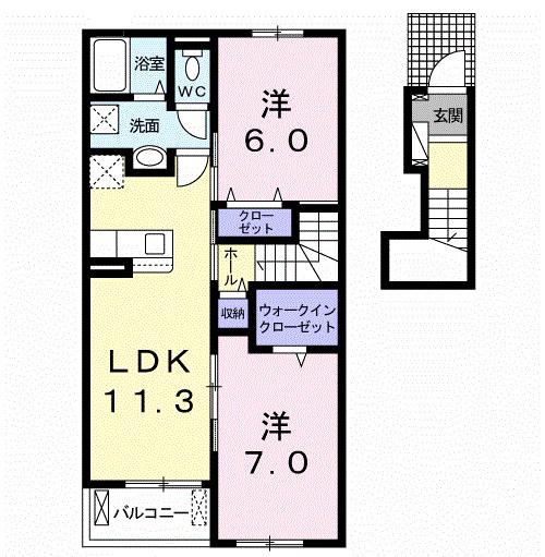 ヒラスズキII(2LDK/2階)の間取り写真