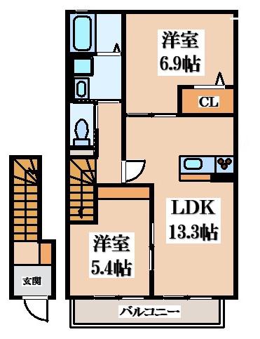 SACHI RESIDENCE(2LDK/2階)の間取り写真