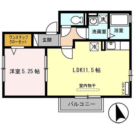 ESPOIR土谷A棟(1LDK/2階)の間取り写真