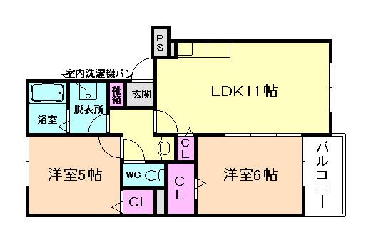 セゾンエスポワールII(2LDK/3階)の間取り写真