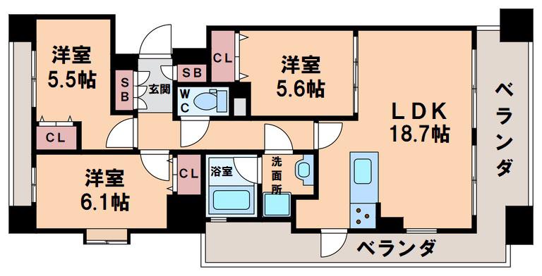 イトーピア阿倍野松崎町 常盤通(3LDK/9階)の間取り写真