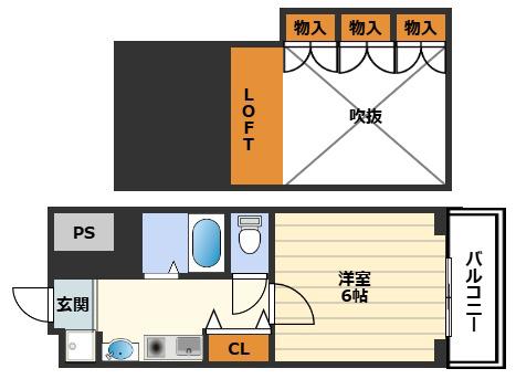 エステムコート梅田茶屋町デュアルスペース(1K/9階)の間取り写真