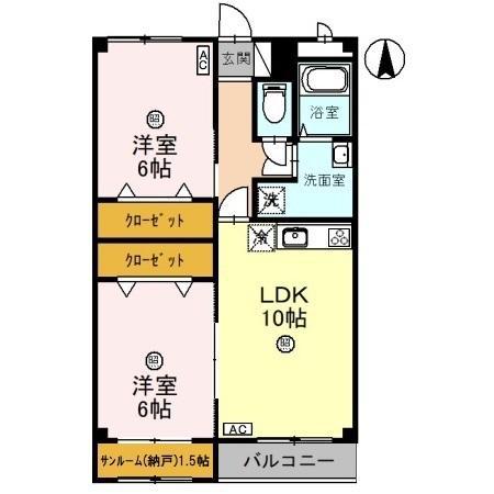 フローラSATI(2LDK/1階)の間取り写真