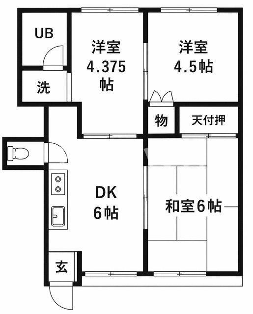 明和コーポ B棟(3DK/1階)の間取り写真