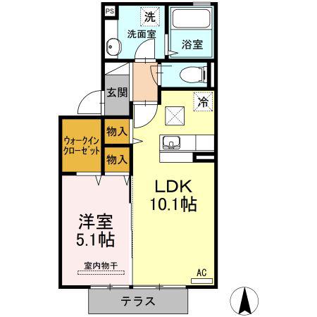 ボナールTOMO B棟(1LDK/1階)の間取り写真