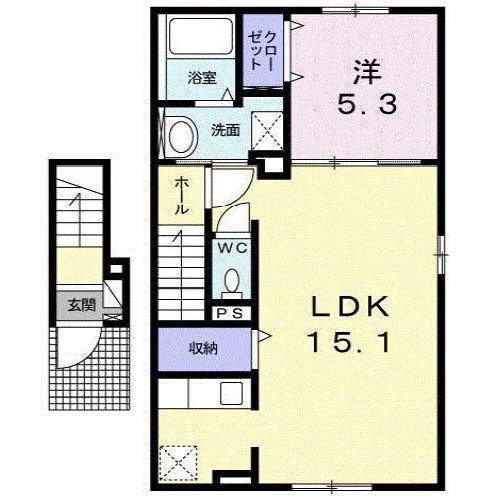 エルム プラシード 12号館(1LDK/2階)の間取り写真