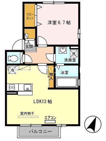 パドック B(1LDK/2階)の間取り写真
