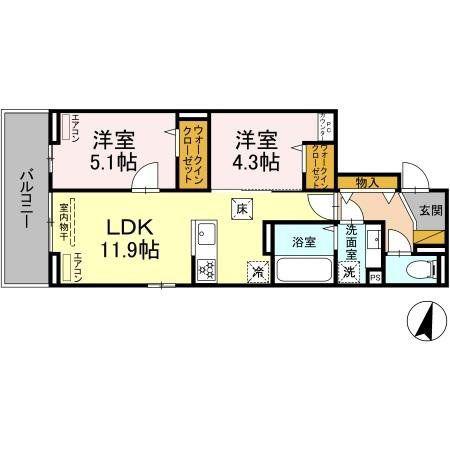 D-ROOM穴川III(2LDK/1階)の間取り写真